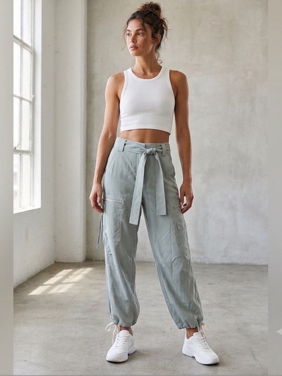 Isda & Co Pants - ISDA & Co. 100% Silk Wide Leg Cargo Pants Tie Waist Sage Green Size 4.